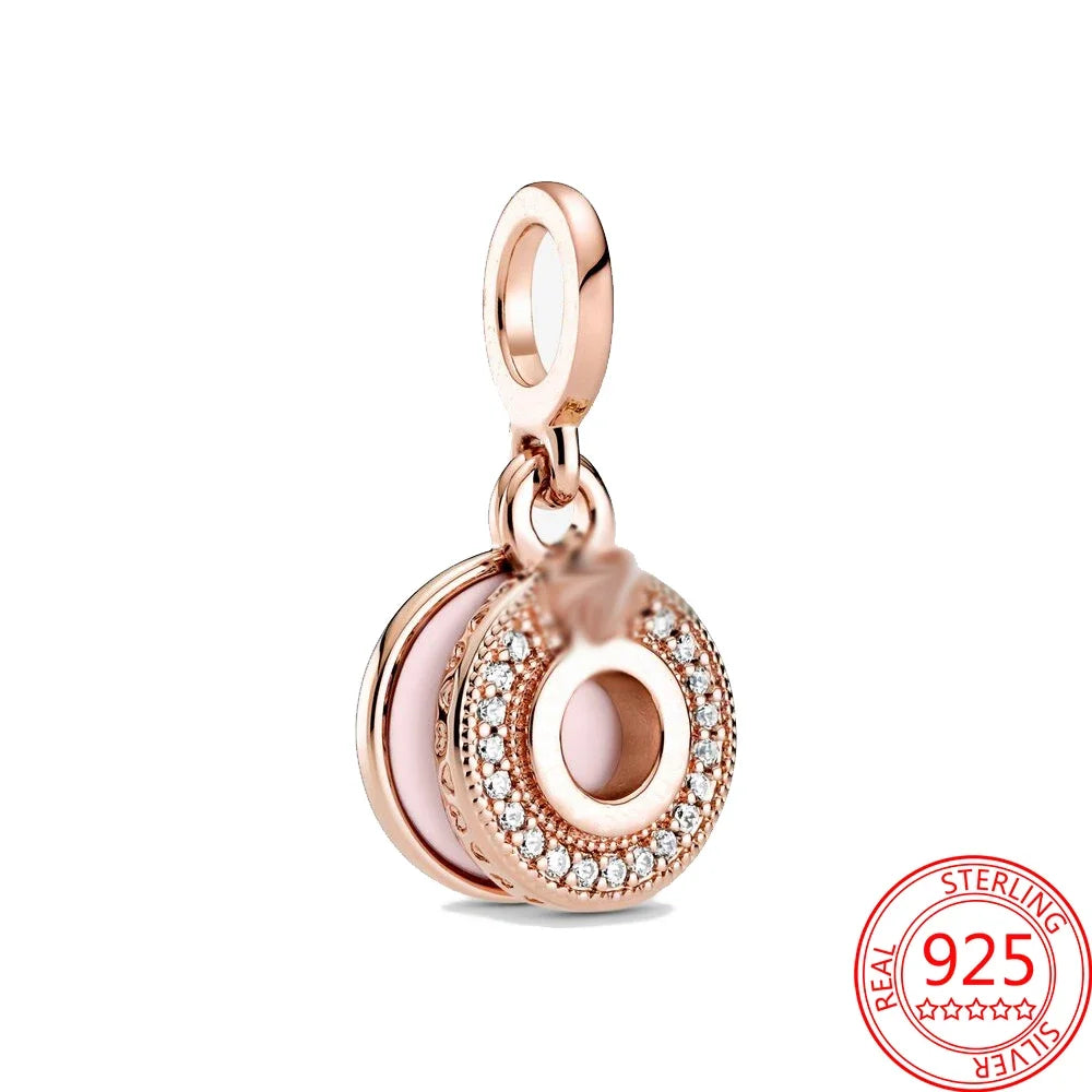 Sparkling O Heart Rose Gold Charms in Sterling Silver