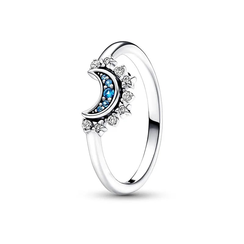 Celestial Half Cresent Moon Ring in 925 Sterling Silver