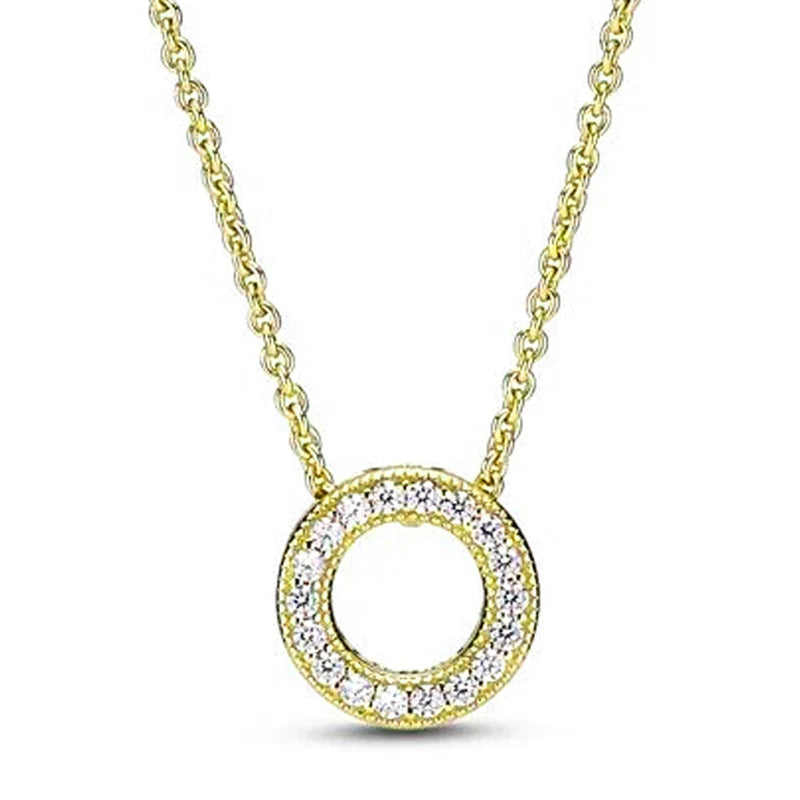 Pandora Yellow Gold Plated Sparkling Pave Circle Collier Necklace at Heart Crafted Gifts