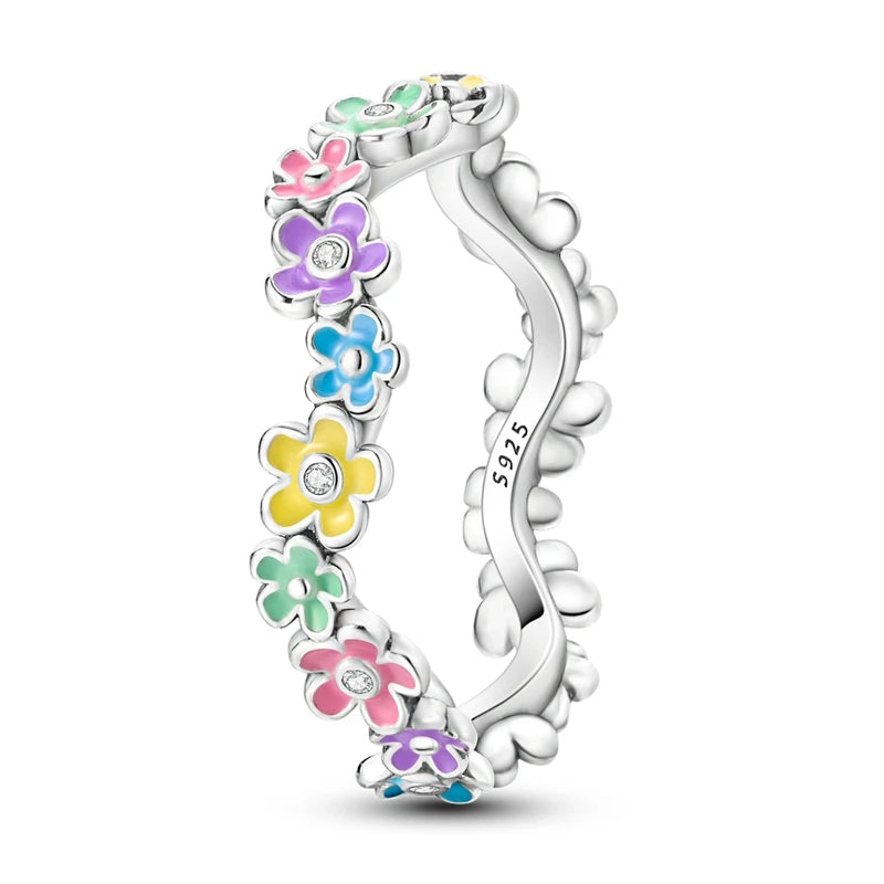 Multi-Colored Stone Daisy Rings in Silver at Heart Crafted Gifts