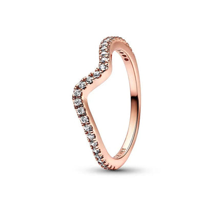 14k Rose Gold Plated Sterling Silver Sparkling Wave Ring