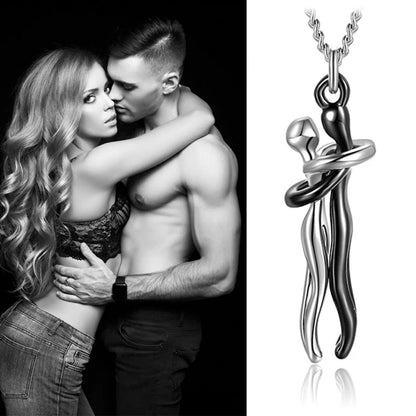 Black & Silver Couple Hug Pendant Necklace