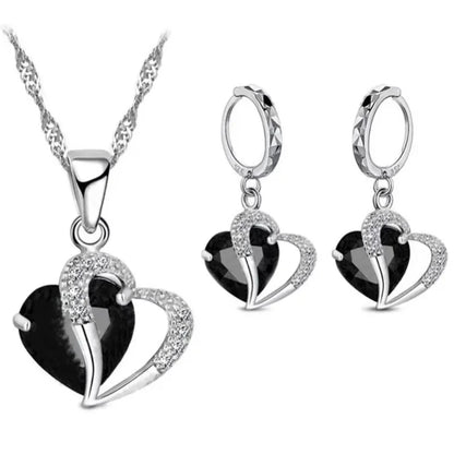 925 Sterling Silver Heart Jewelry Set – Necklace & Earrings