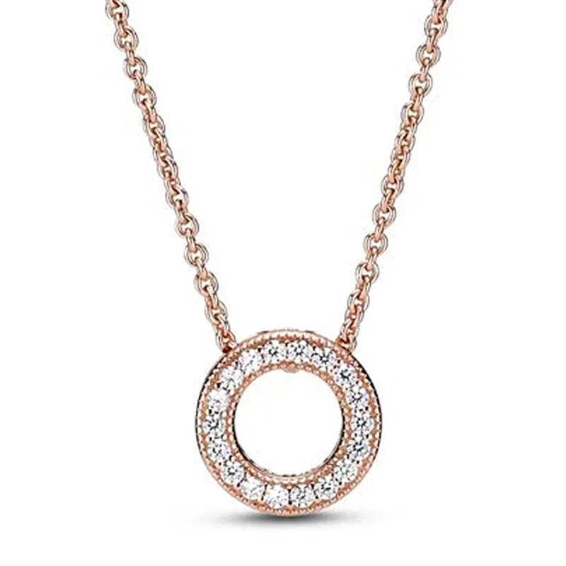 Pandora Rose Gold Plated Sparkling Pave Circle Collier Necklace at Heart Crafted Gifts