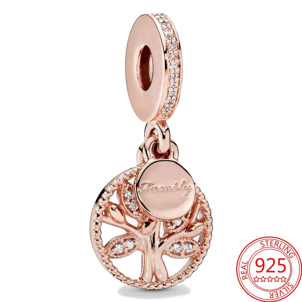 Family Tree Rose Gold Charms in Sterling Silver