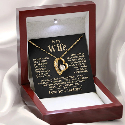 Gift for Wife: Heart Necklace with Message Card & Wooden LED Gift Box