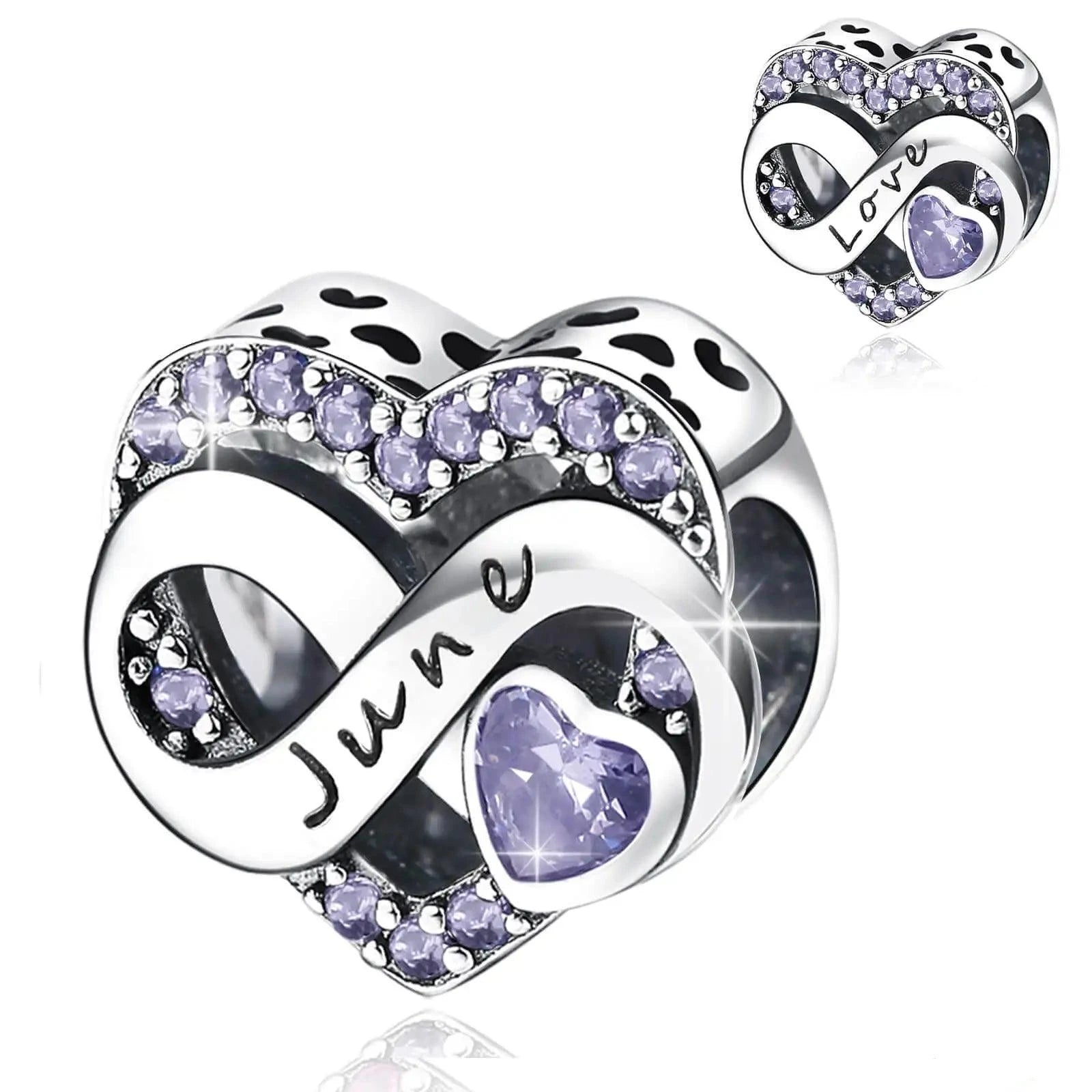 925 Sterling Silver June Birthstone Heart Bead Fits Pandora Bracelet DIY