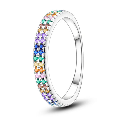 Multi-Colored Stone Pave Eternity Rings in Silver at Heart Crafted Gifts