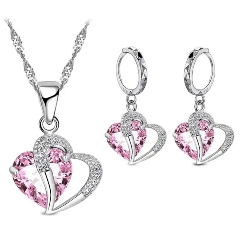 925 Sterling Silver Heart Jewelry Set – Necklace & Earrings