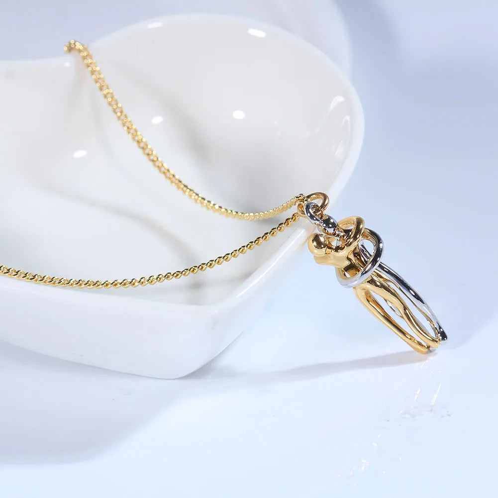 Gold & Silver Couple Hug Pendant Necklace