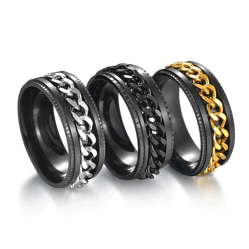 Cuban Chain rotatable Spinner Rings for Men & Women