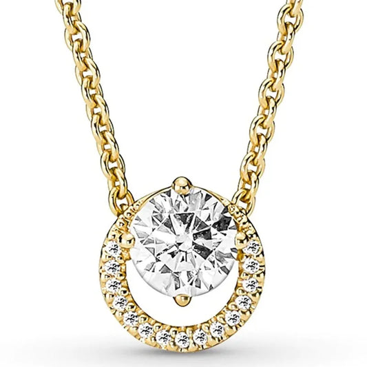 Pandora Gold Plated Sparkling Round Halo Pendant Collier Necklace at Heart Crafted Gifts