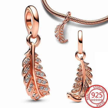 Floating Curved Feather Rose Gold Pandora Charm
