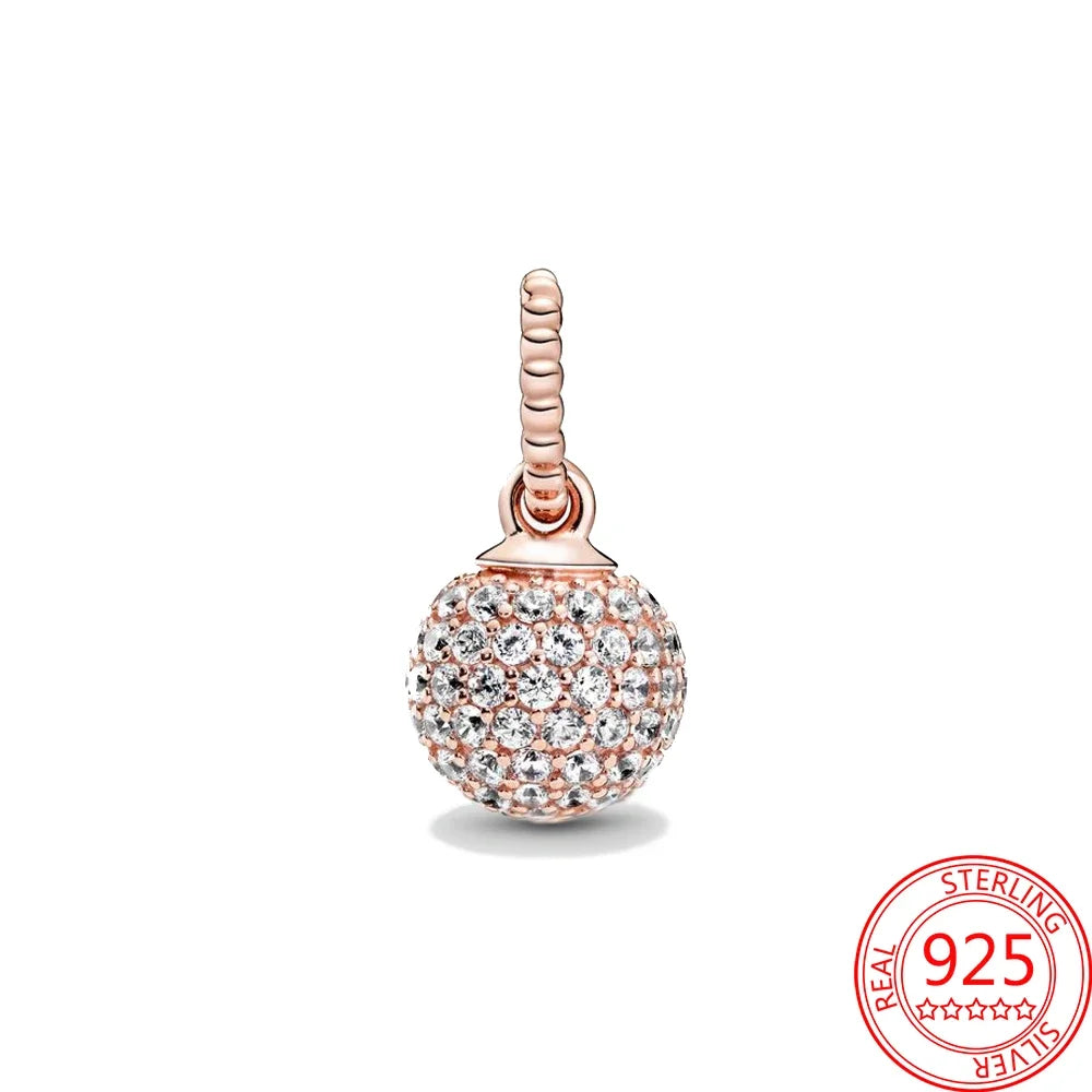 Sparkling Ball Rose Gold Charms in Sterling Silver