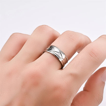 Multi-Faceted Groove Rings for Men in Silver & Black