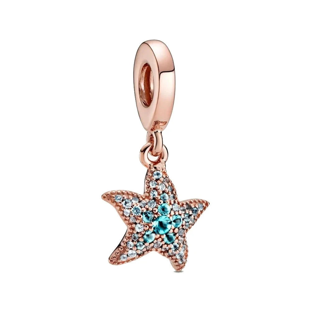 Pink & Blue Starfish Pandora Charms in Rose Gold