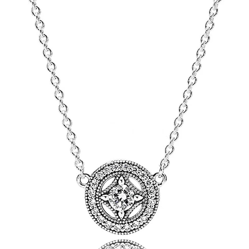 Pandora Design: Sparkling Double Round Halo Necklace in Sterling Silver