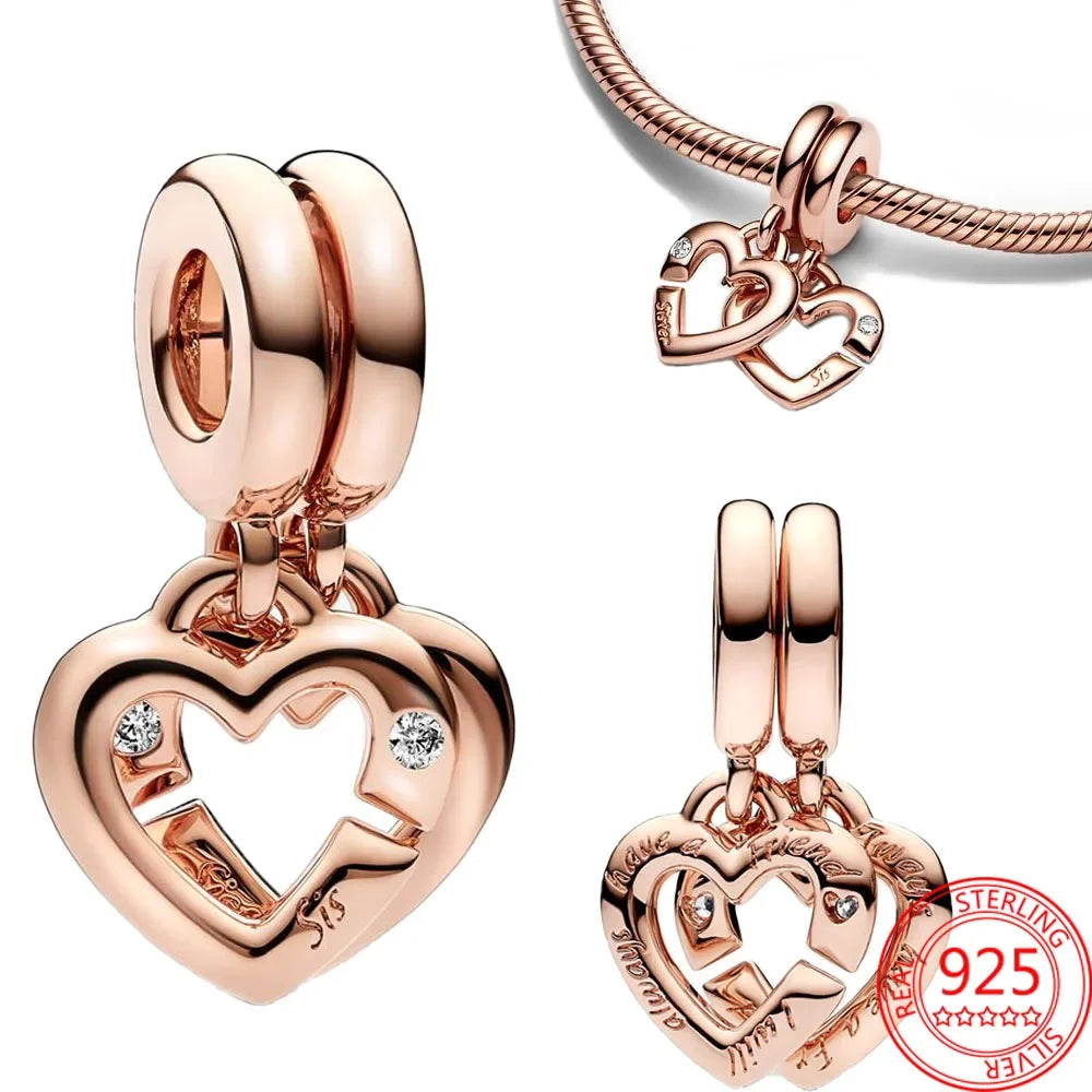 Splitable Hearts Rose Gold Charms in Sterling Silver