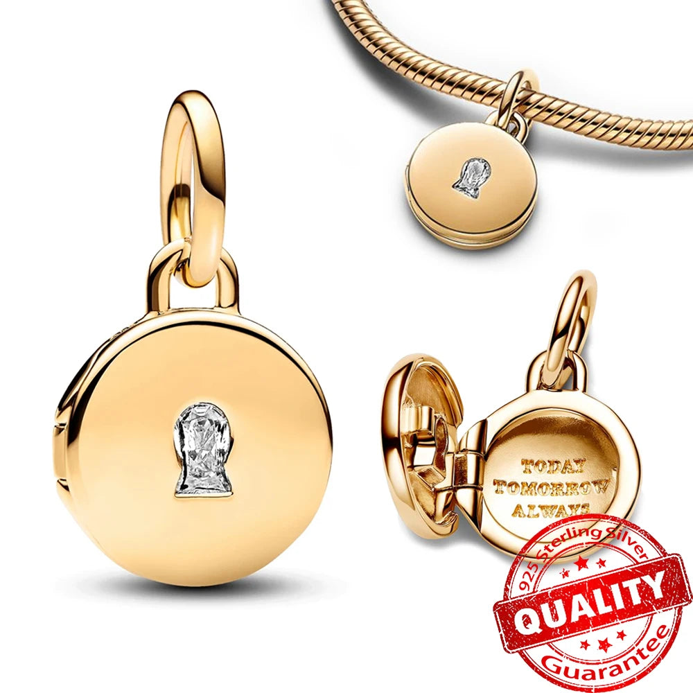 14k Gold Plated Sparkling splittable Lock Charms for Pandora Bracelets