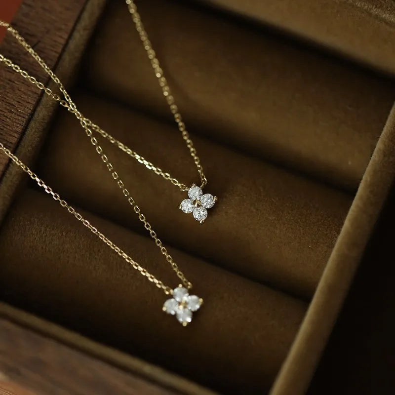 18k Gold Plated Four Leaf Flower Necklace in Sterling Silver