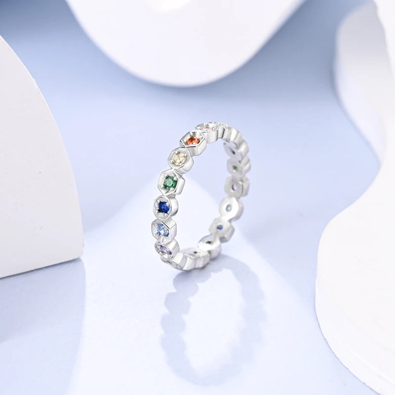 Multi-Colored Stone Block Beads  Rings in Silver at Heart Crafted Gifts