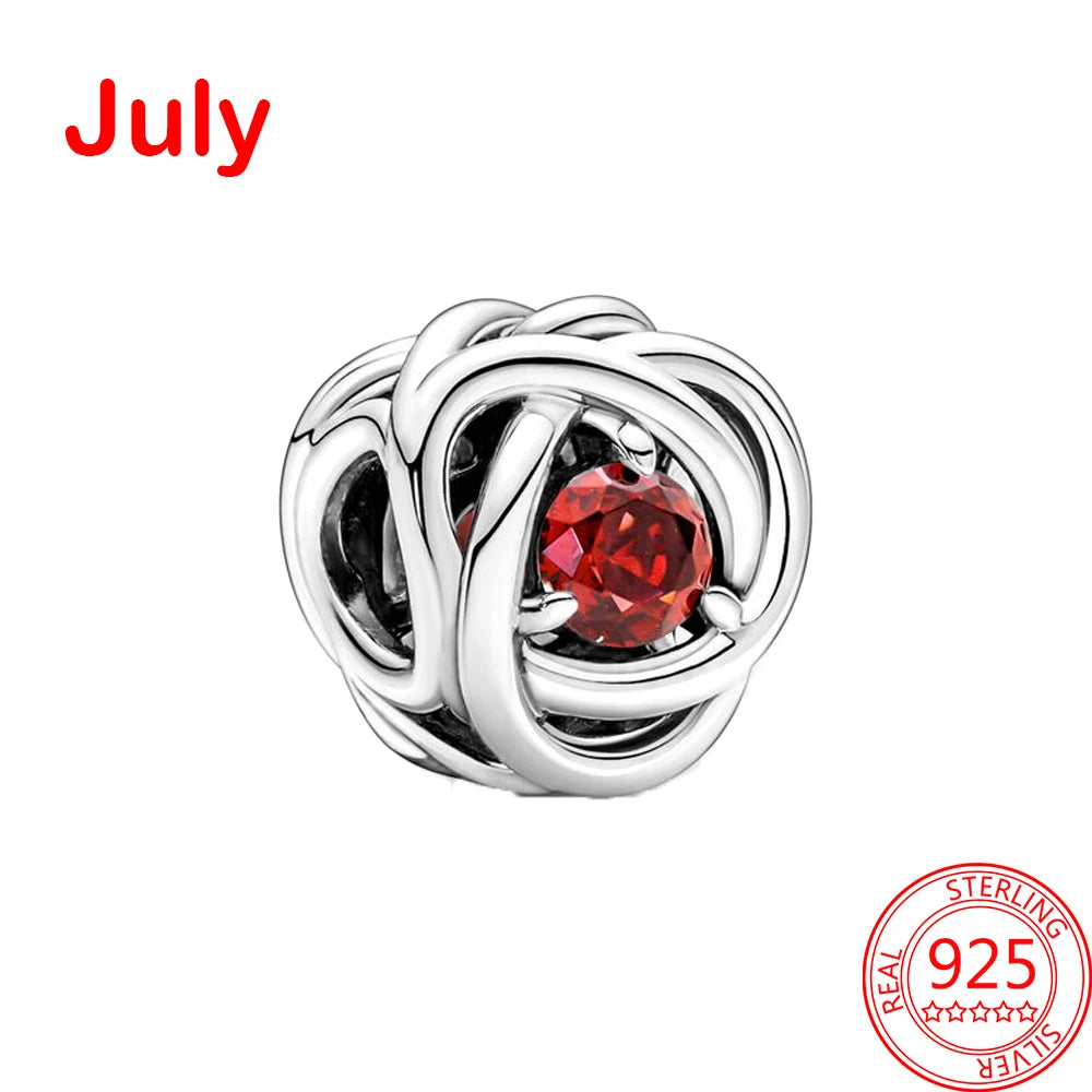 July Birthstone Eternity Circle Charms in Sterling Silver