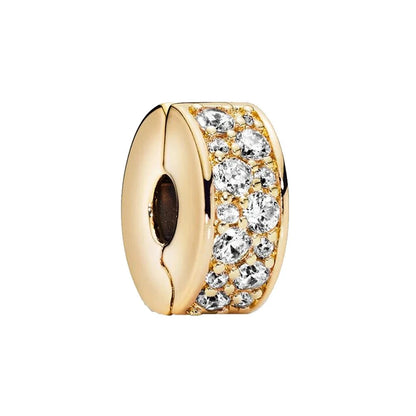 14k Gold Plated Sparkling Paved Clip Charms for Pandora Bracelets