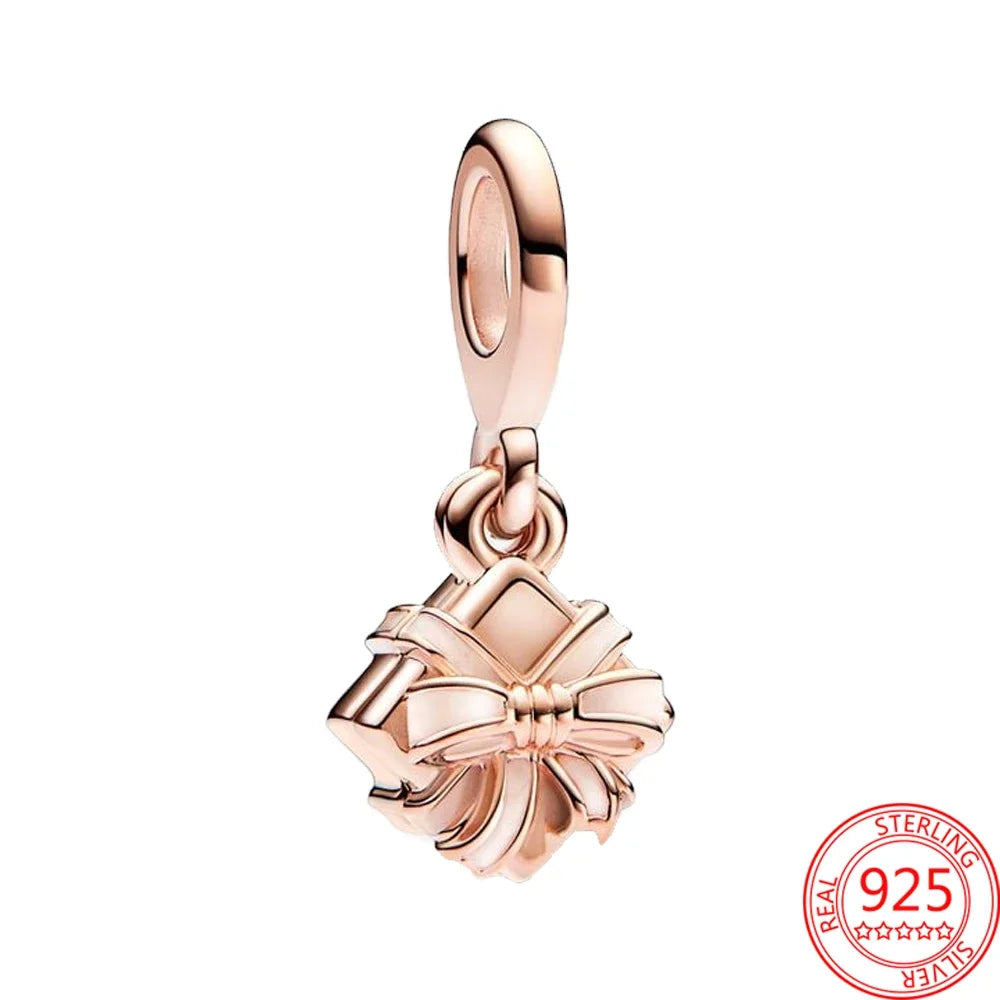 Two Tone Heart Rose Gold Charms in Sterling Silver