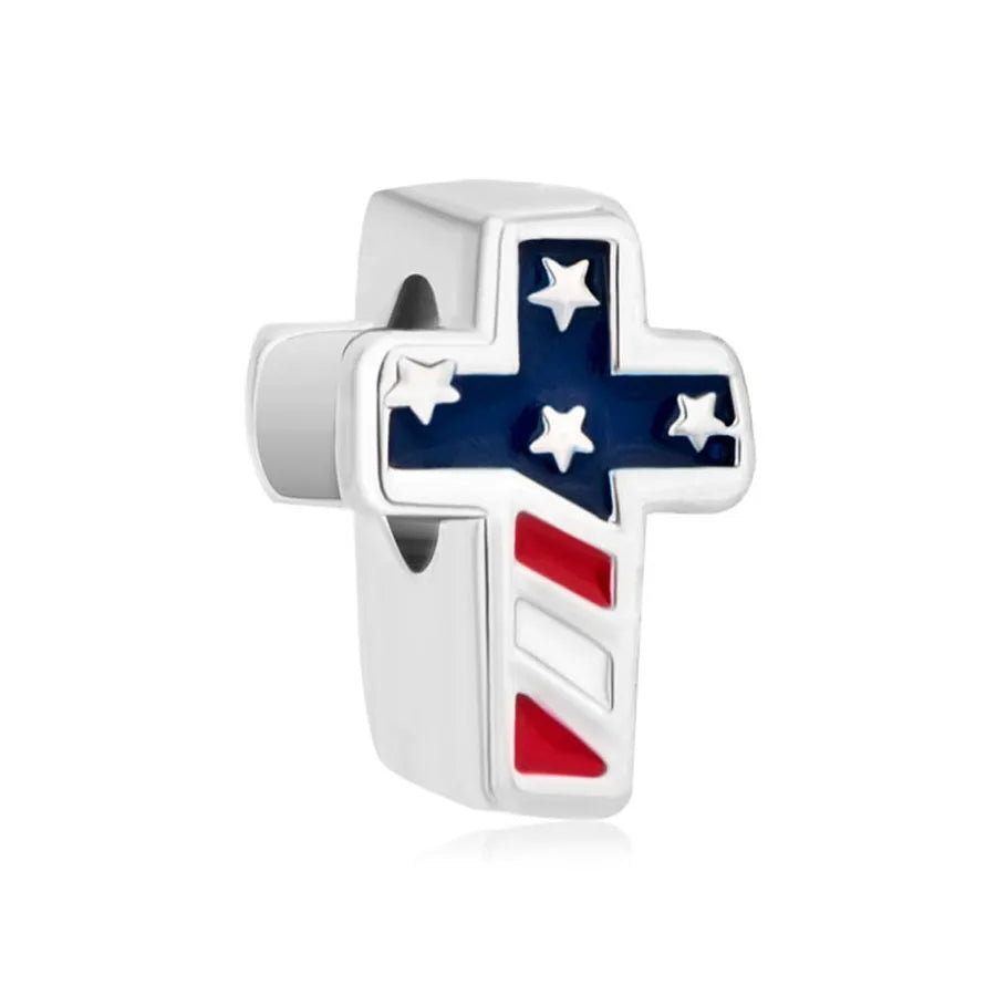 Pandora Travel Charm - American Flag Cross Charm at Heart Crafted Gift