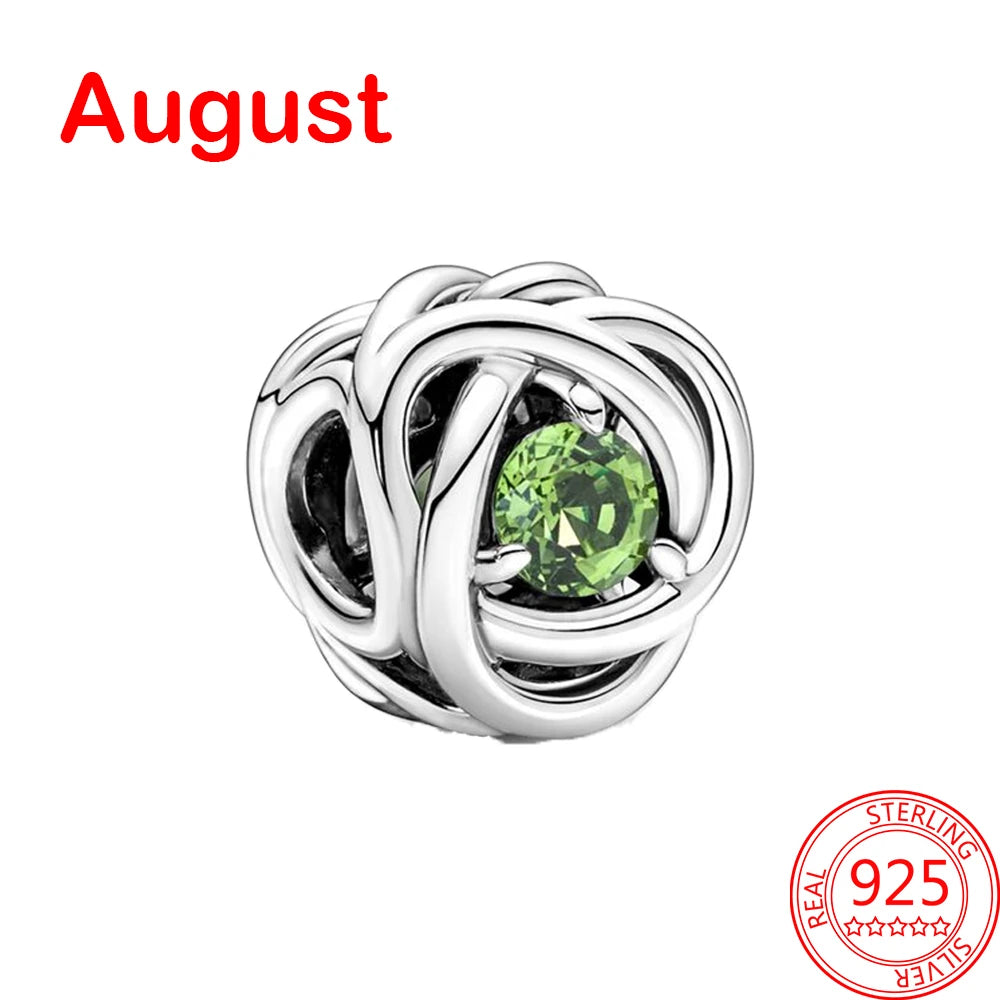 August Birthstone Eternity Circle Charms in Sterling Silver