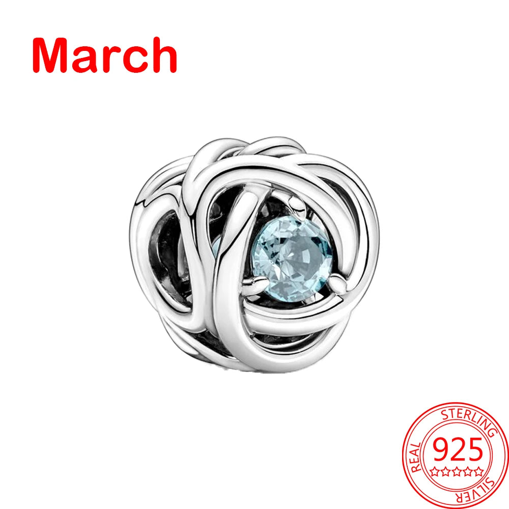 March Birthstone Eternity Circle Charms in Sterling Silver