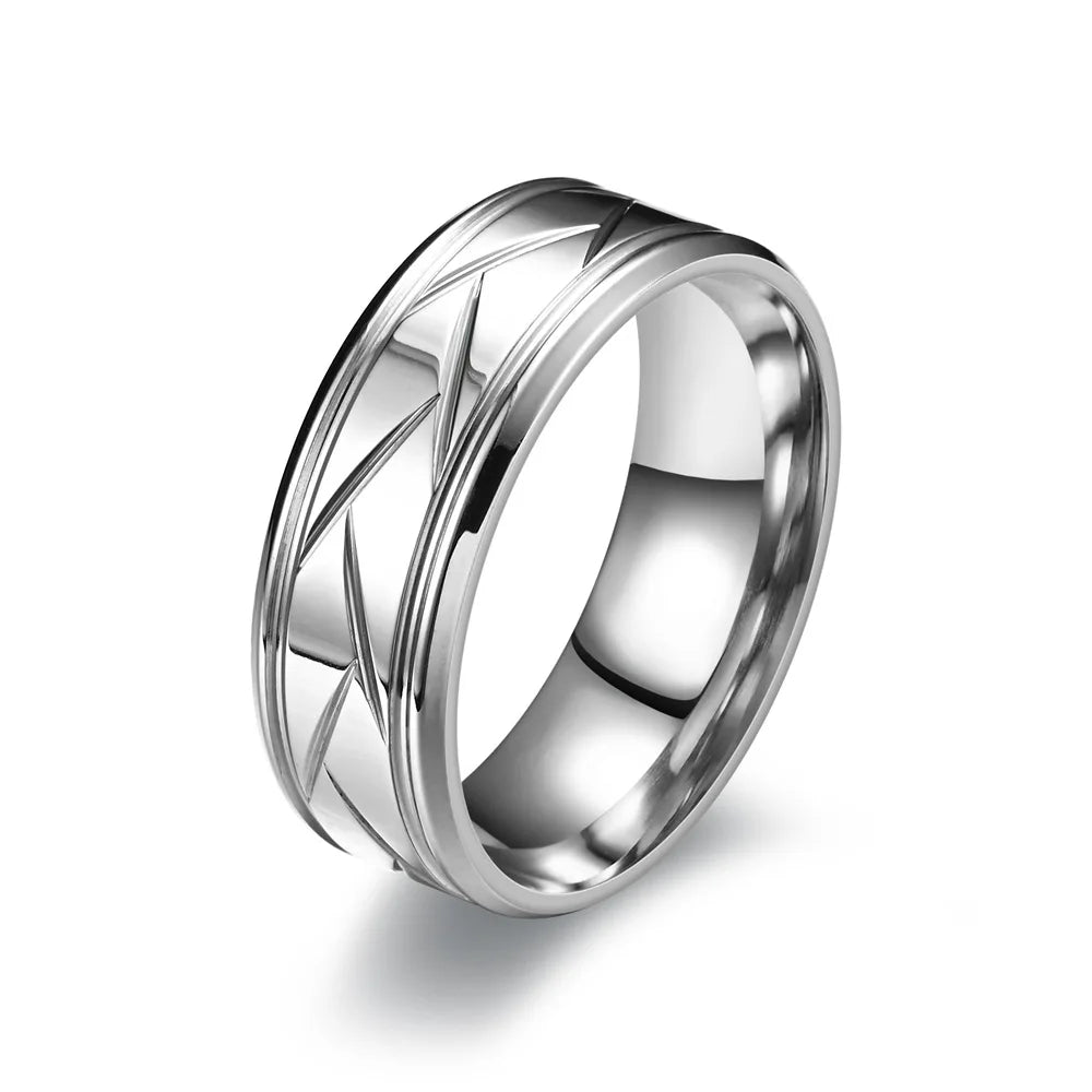 Multi-Faceted Groove Rings for Men in Silver & Black