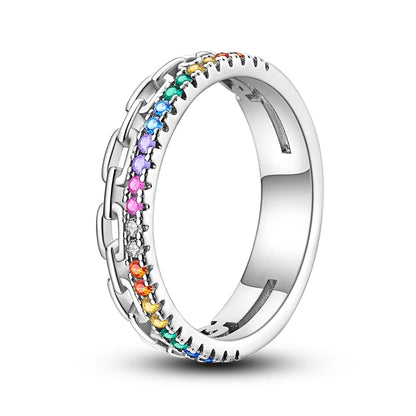 Multi-Colored Stone chain Rings in Silver at Heart Crafted Gifts