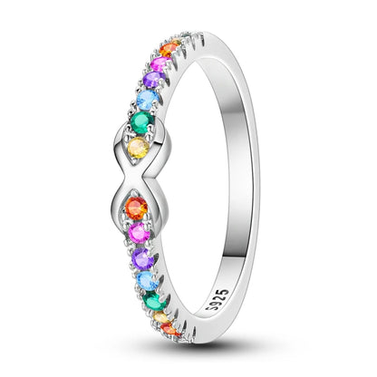 Multi-Colored Stone Pave Infinity  Rings in Silver at Heart Crafted Gifts