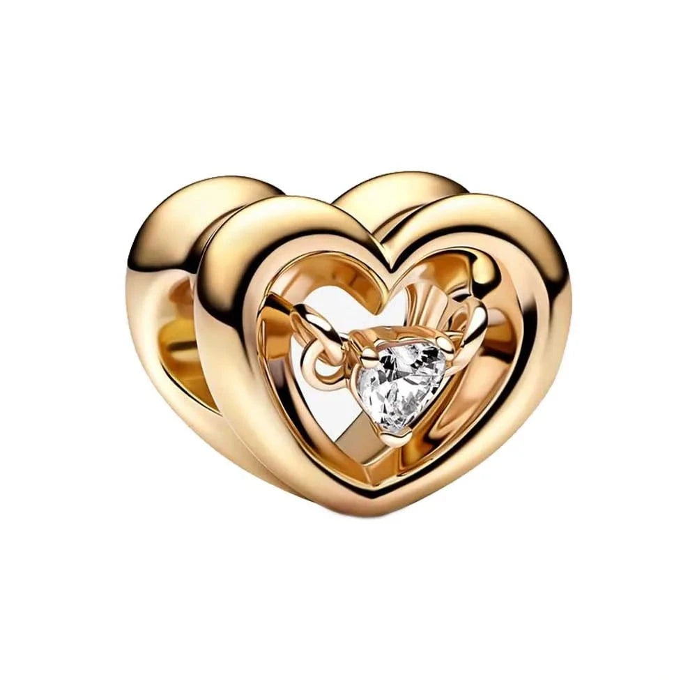 14k Gold Plated Two Tone Radiant Heart Charms for Pandora Bracelets