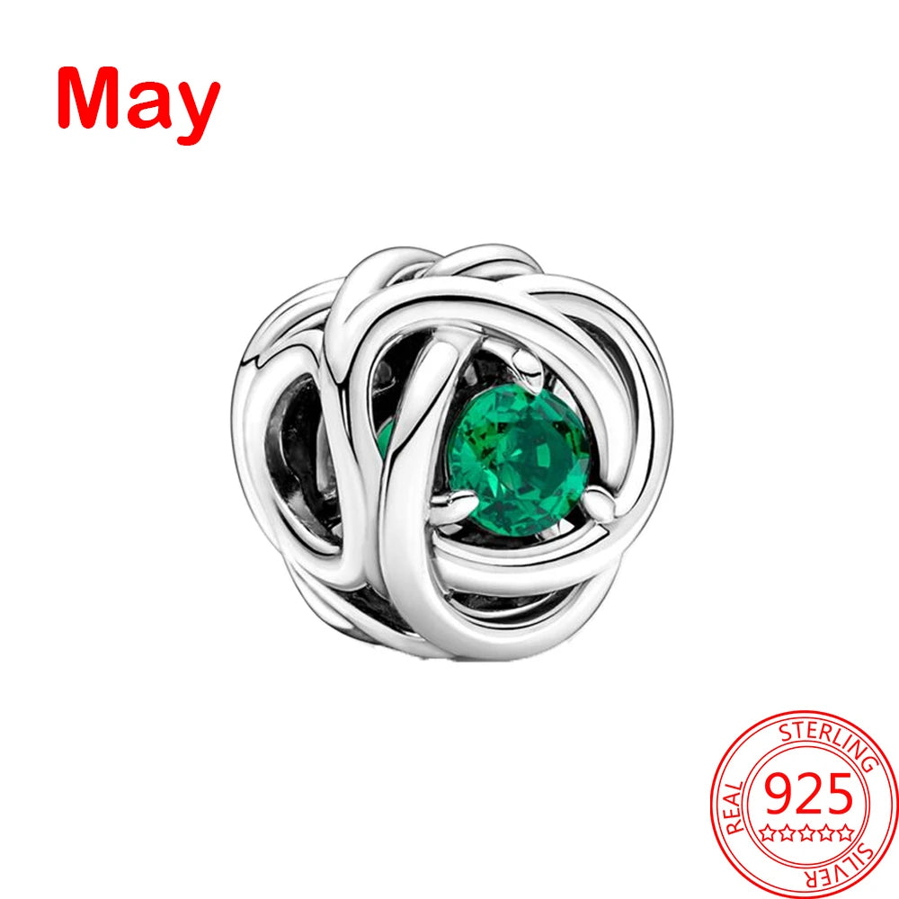 May Birthstone Eternity Circle Charms in Sterling Silver