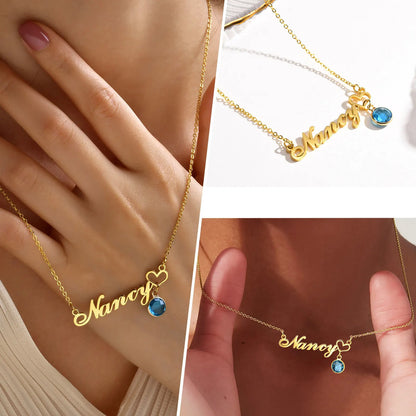 Personalized Women's Name Necklace Pendant with Birthstone