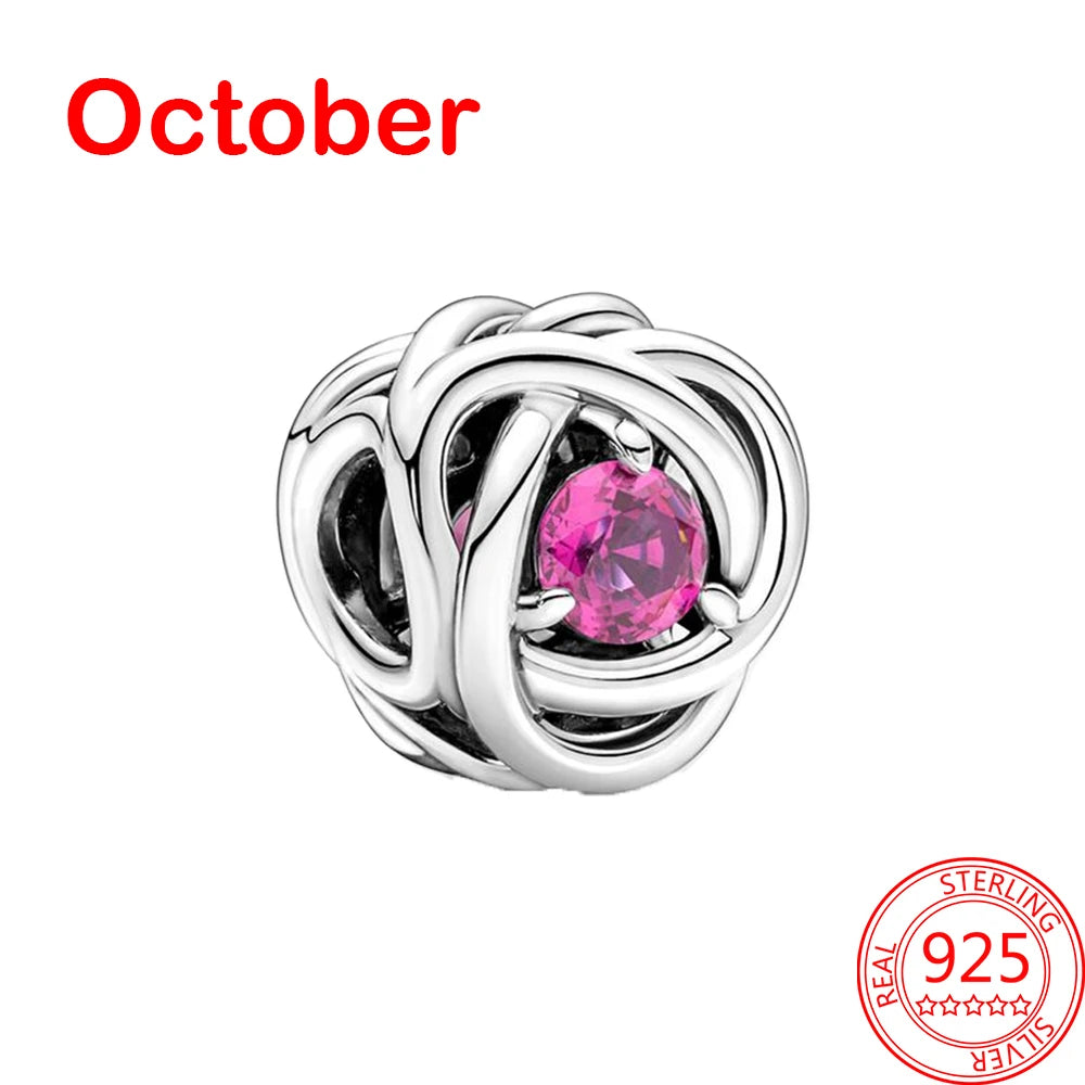 October Birthstone Eternity Circle Charms in Sterling Silver