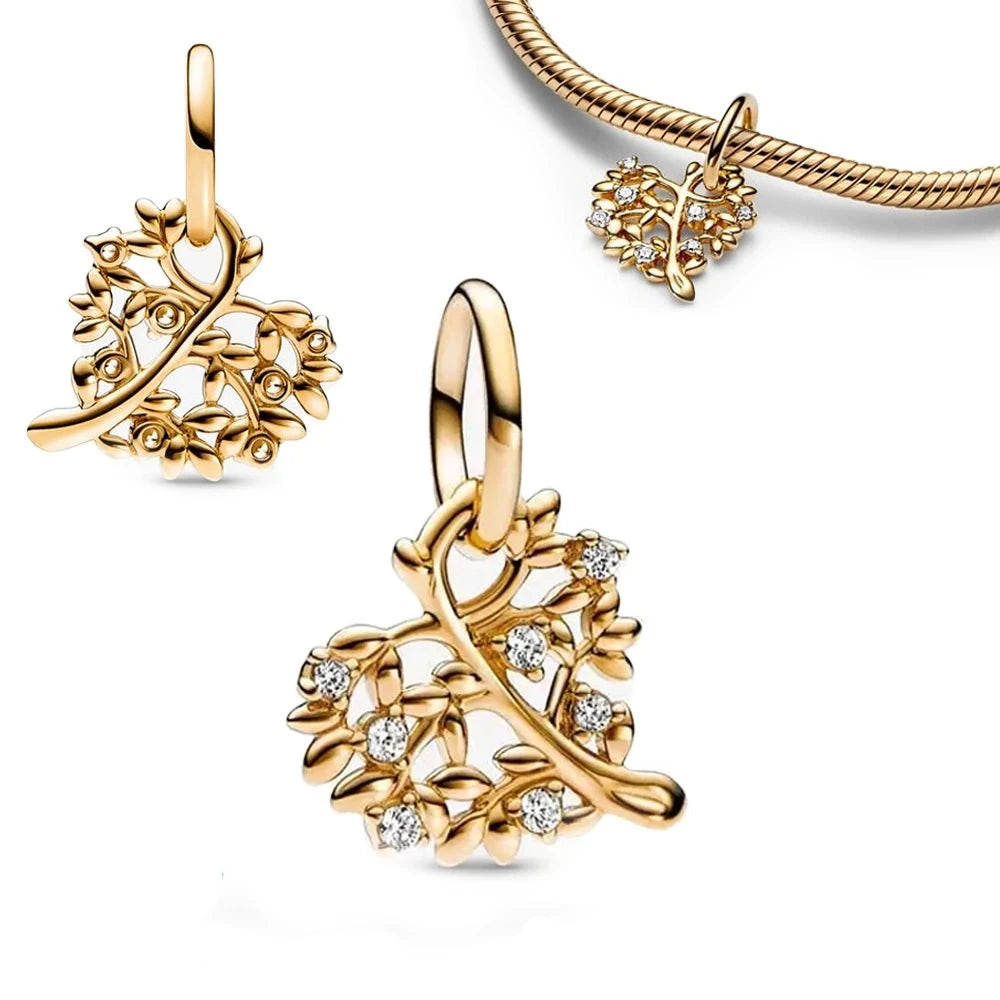 14k Gold Plated Sparkling Tree Charms for Pandora Bracelets
