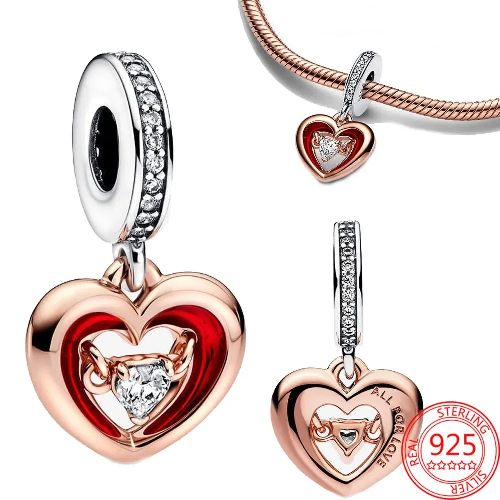 Radiant Heart Rose Gold Charms in Sterling Silver