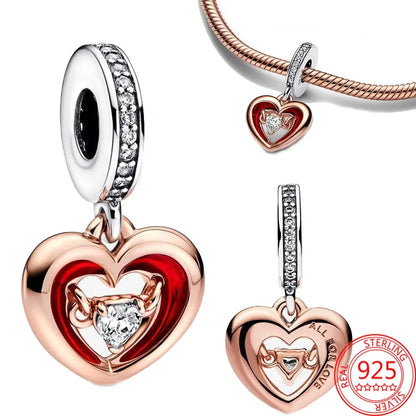 Radiant Heart Rose Gold Charms in Sterling Silver