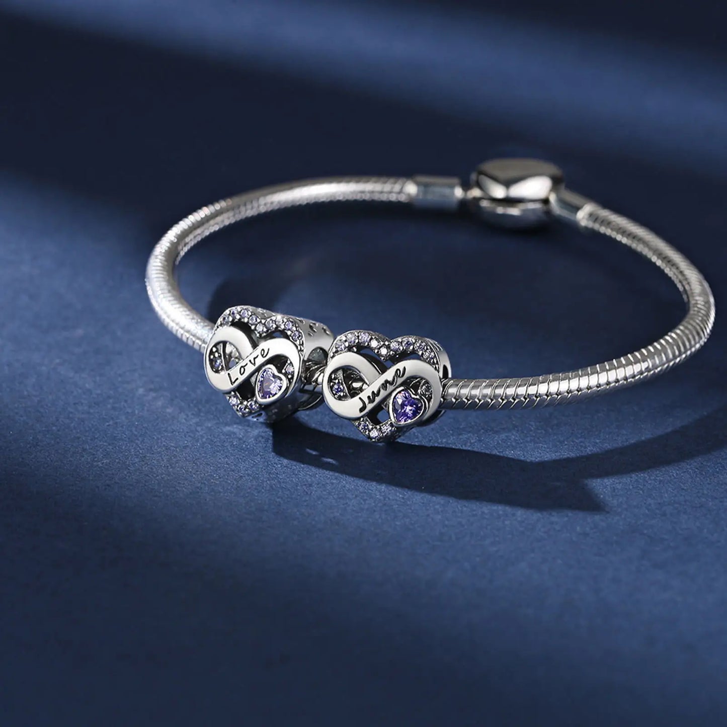 925 Sterling Silver Birthstone Heart Bead Fits Pandora Bracelet DIY