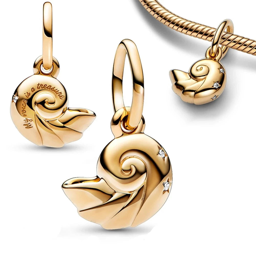 14k Gold Plated Disney the mermaid SeaShell Charms for Pandora Bracelets