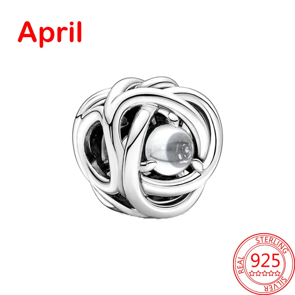 April Birthstone Eternity Circle Charms in Sterling Silver