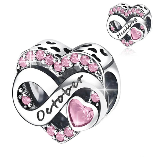 925 Sterling Silver October Birthstone Heart Bead Fits Pandora Bracelet DIY