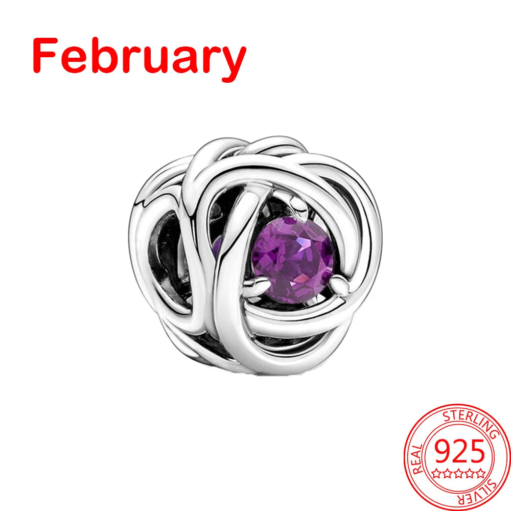 February Birthstone Eternity Circle Charms in Sterling Silver