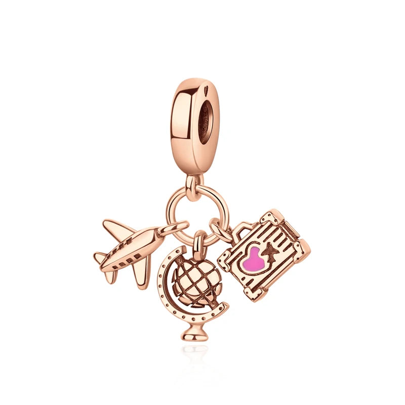 Rose Gold World Travel Charm for Pandora Bracelets at Heart Crafted Gifts