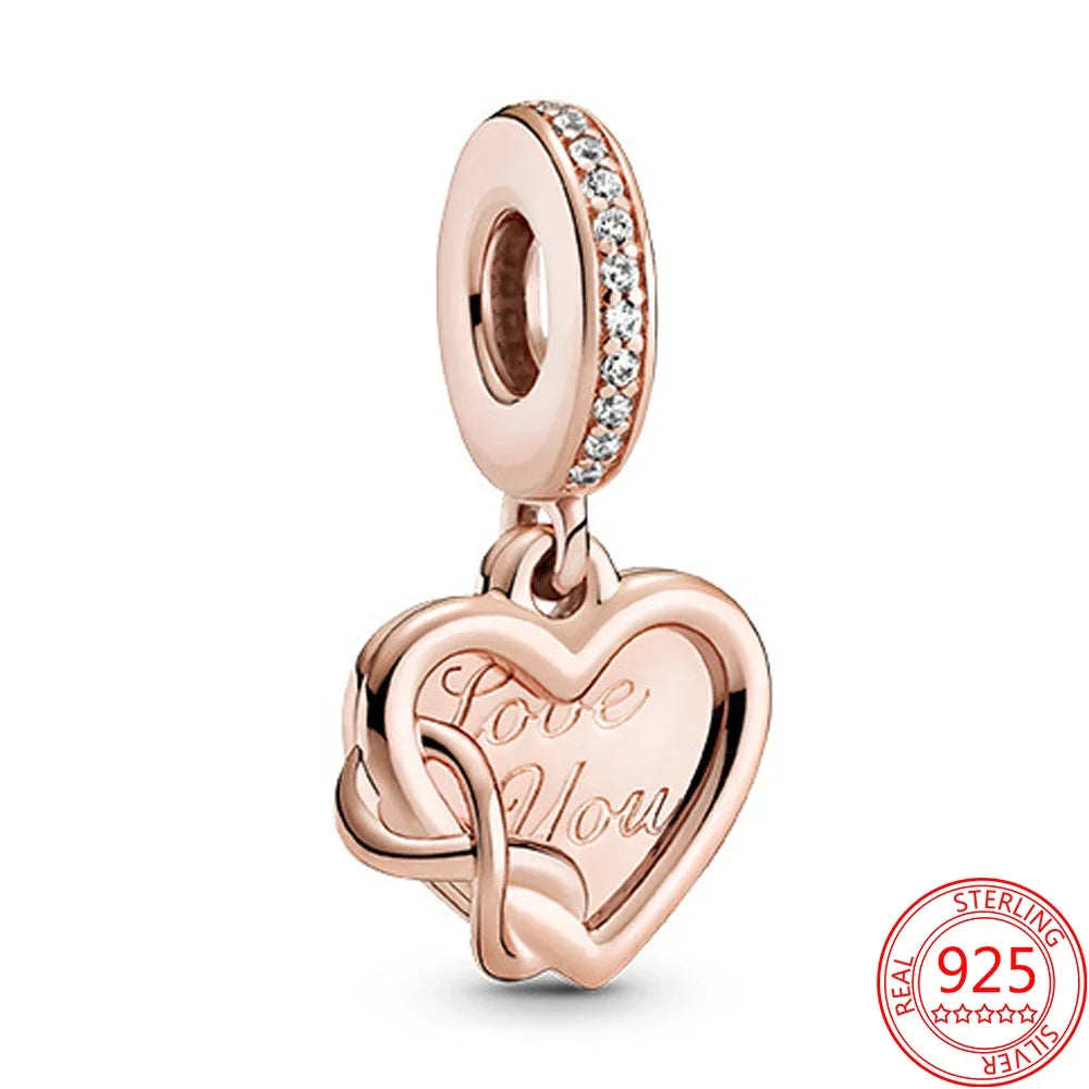 Love You Heart Rose Gold Charms in Sterling Silver