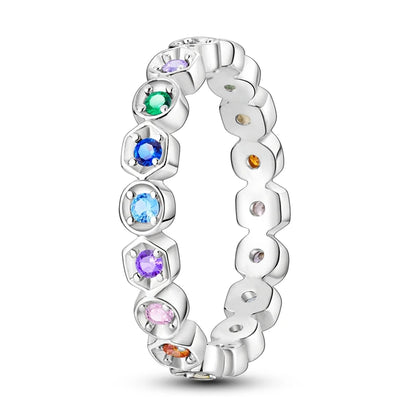 Multi-Colored Stone Beads Block Rings in Silver at Heart Crafted Gifts