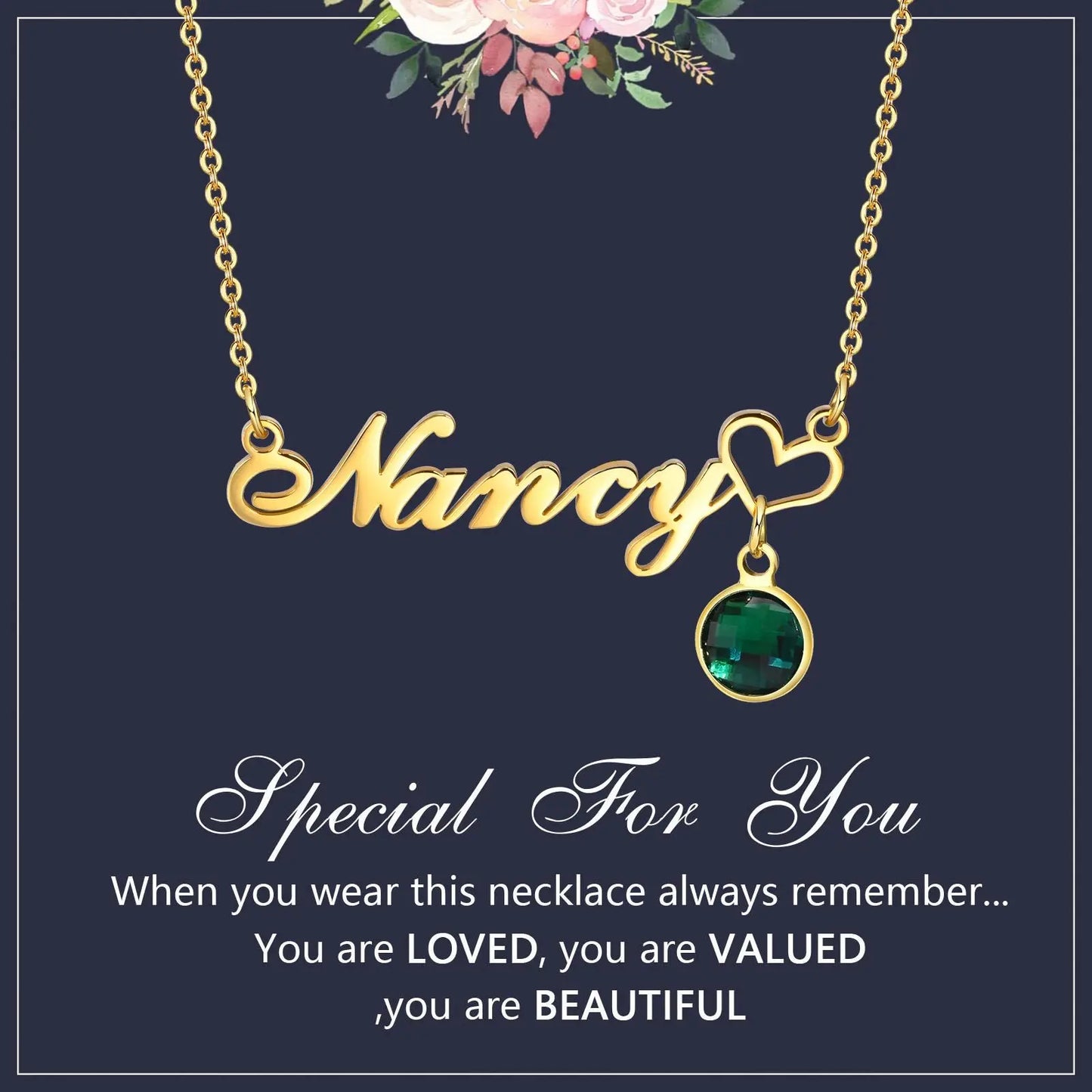 Personalized Women's Name Necklace Pendant with Birthstone